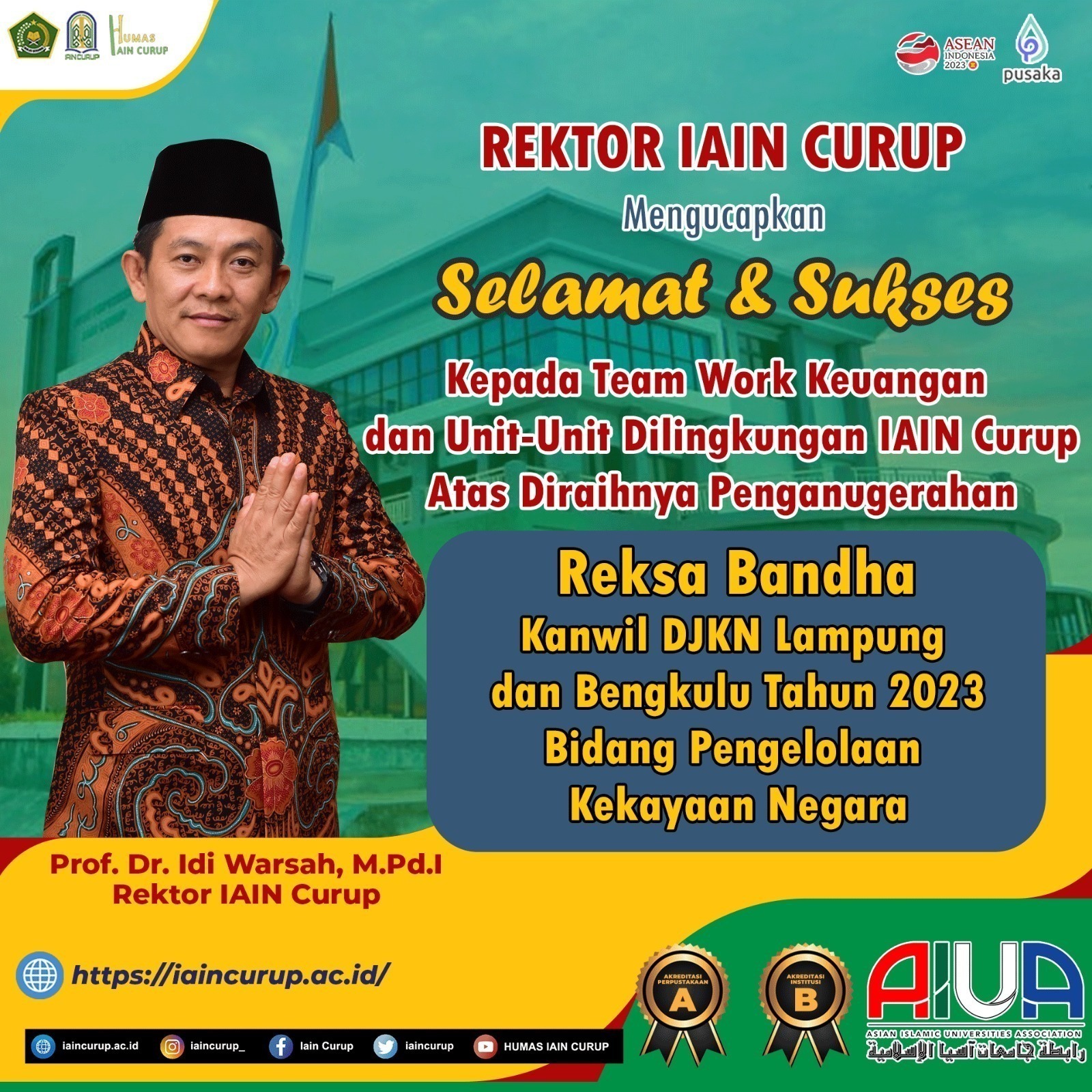 IAIN Curup Raih Penghargaan Anugerah Reksa Bandha Kanwil DJKN Lampung dan Bengkulu, Rektor Beri Apresiasi
