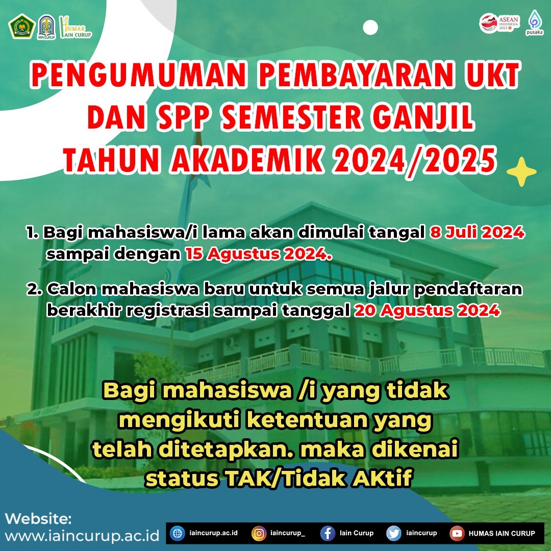 Pengumuman Pembayaran UKT/SPP Semester Ganjil Tahun Akademik 2024/2025