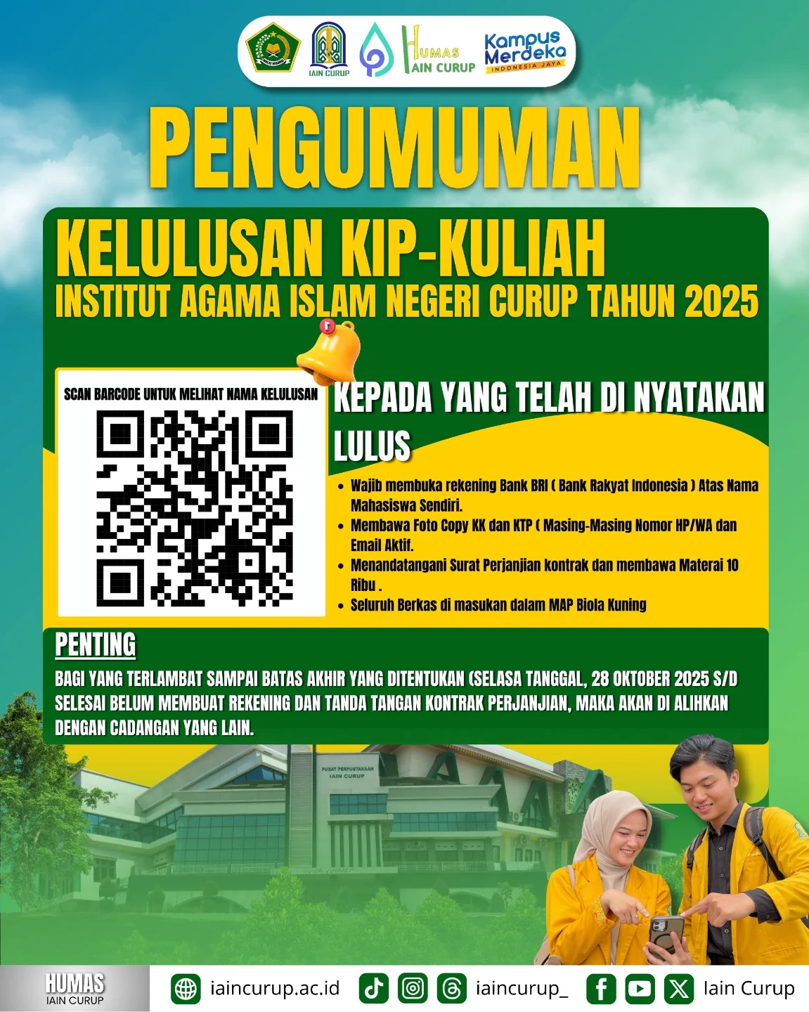 Pengumuman Kelulusan KIP- Kuliah Iain Curup Tahun 2025